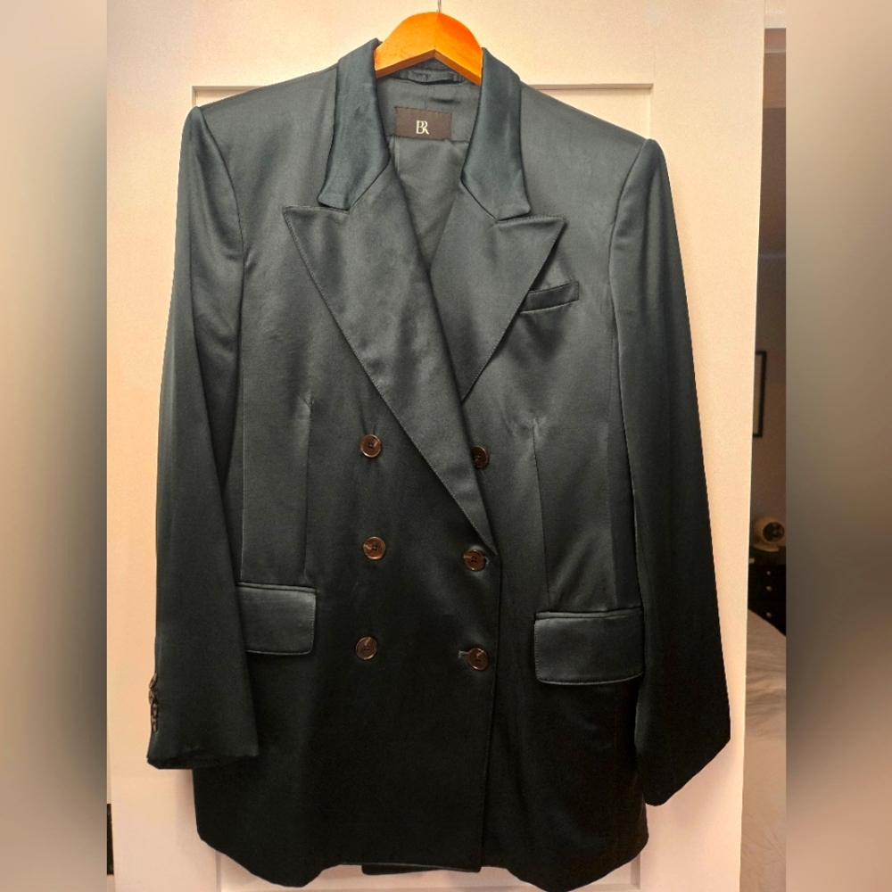 Banana Republic Emmetex Emerald Italian Satin Double-Breasted Blazer